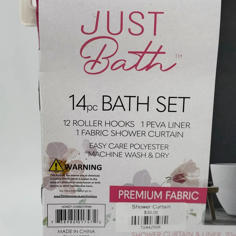 Just Bath Shower Curtain Set Pink Western Cowgirl Disco Howdy 14pc New Hat Boots